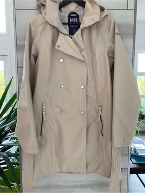 Helly Hansen Beige Double-Breasted Hooded Trench Coat